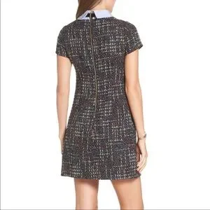 1901 Layered Preppy Collar Black Tweed Shift Dress Sz